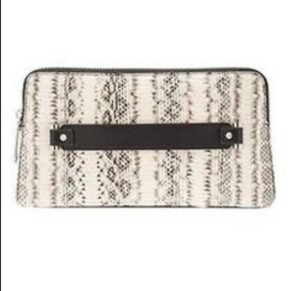 Milly Mercer Watersnake Large Tan/Black Clutch